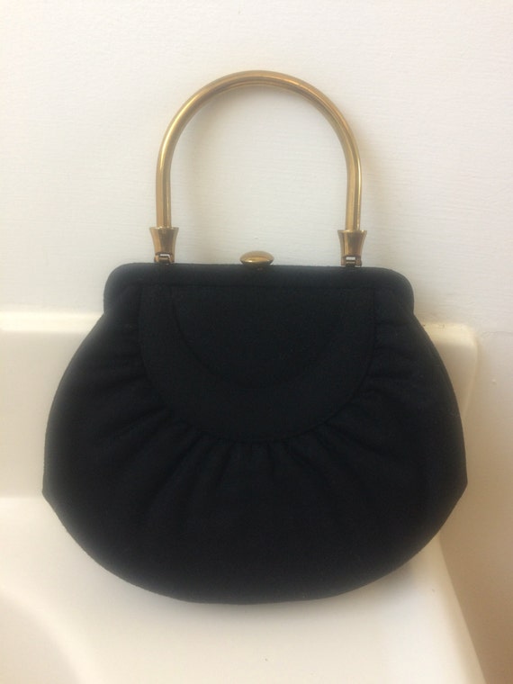 Vintage 1940 Black Wool Handbag