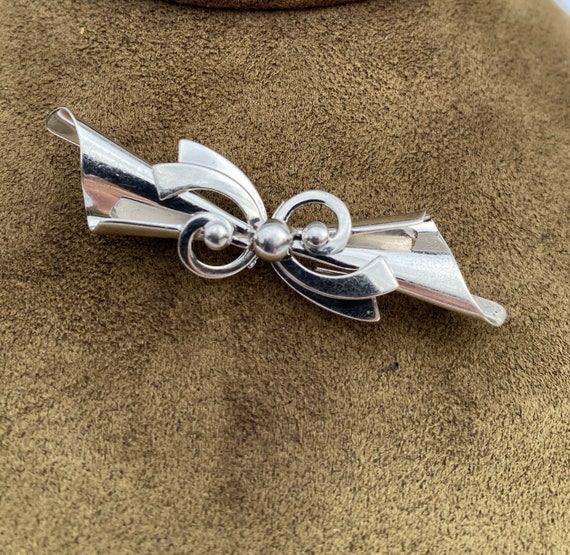 Sterling Silver Art Deco Stylized Bow Collar Pin … - image 5