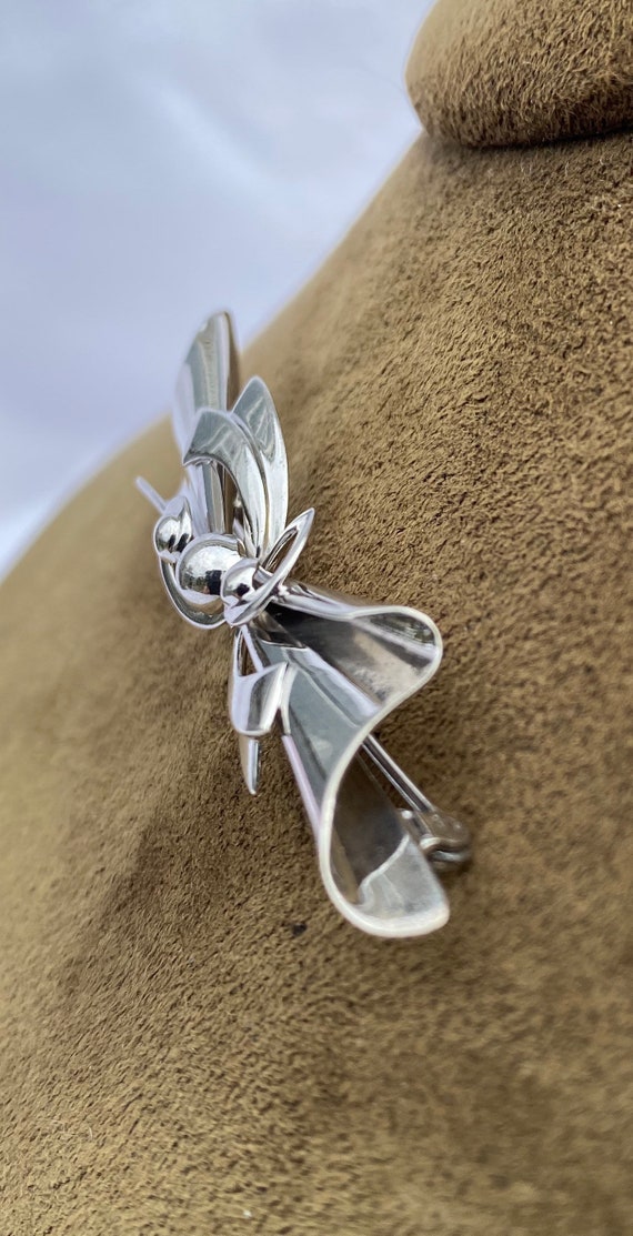 Sterling Silver Art Deco Stylized Bow Collar Pin … - image 8