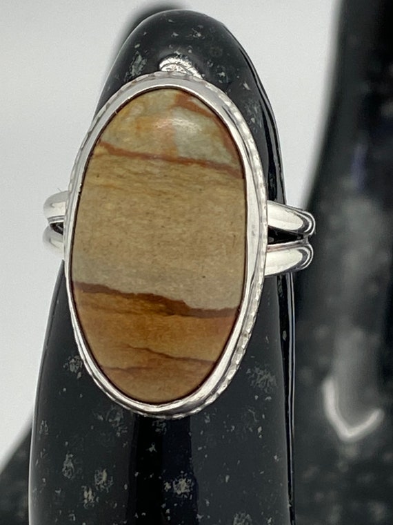 Handmade Sterling silver Picture Agate Cabochon R… - image 3