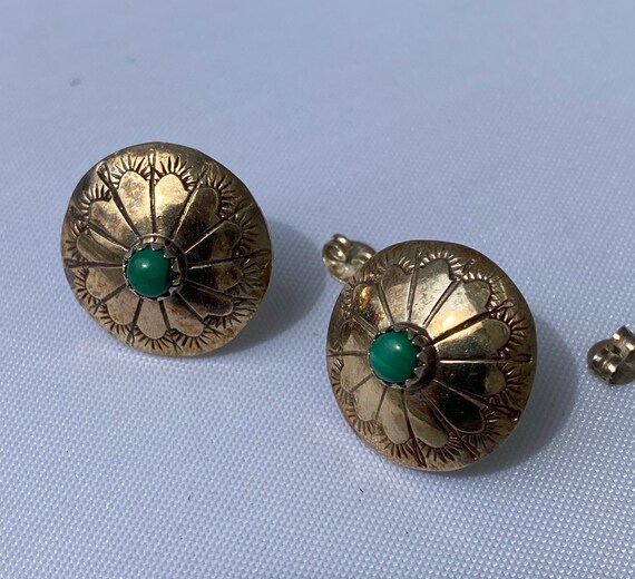 Navajo Shield Motif pierced Earrings with malachi… - image 4
