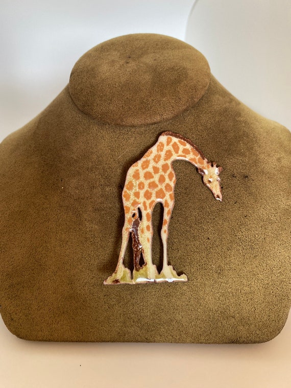 Enamel On Copper Handpainted Giraffe Brooch Pin