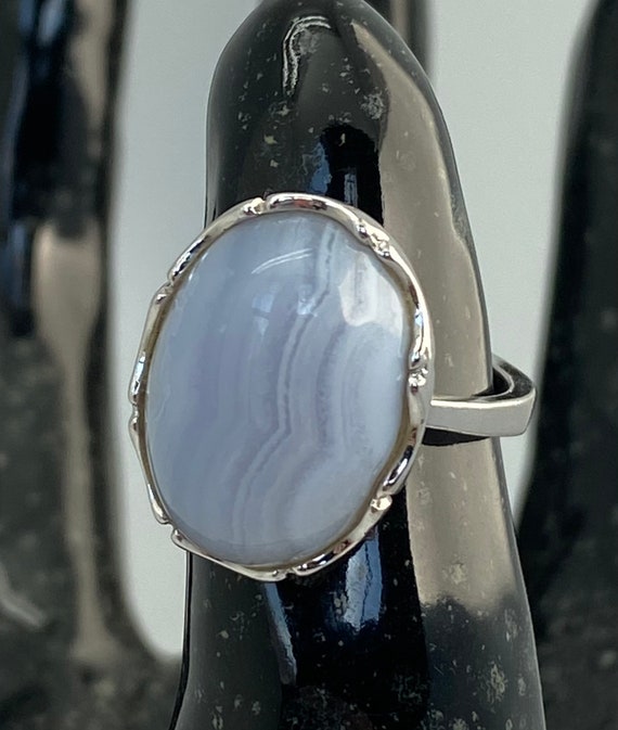 Blue Agate in Sterling Silver Setting Ring Size 7… - image 1