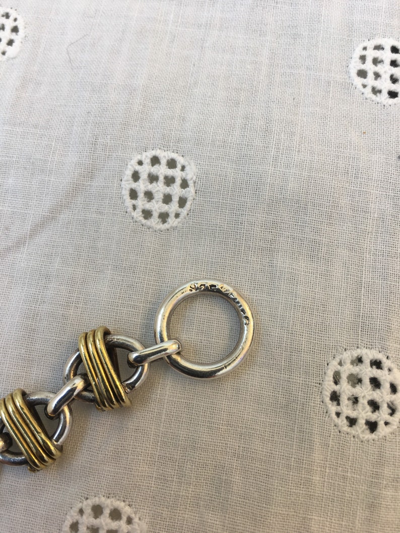 Vintage silver chain link bracelet with gold plated wrapped links