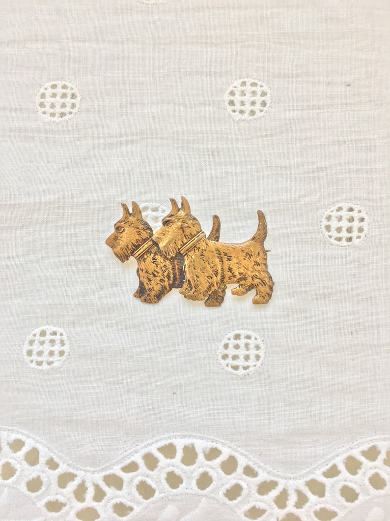 Brass Scottie dogs pin vintage 1940