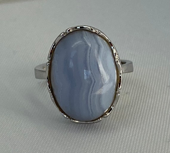 Blue Agate in Sterling Silver Setting Ring Size 7… - image 7