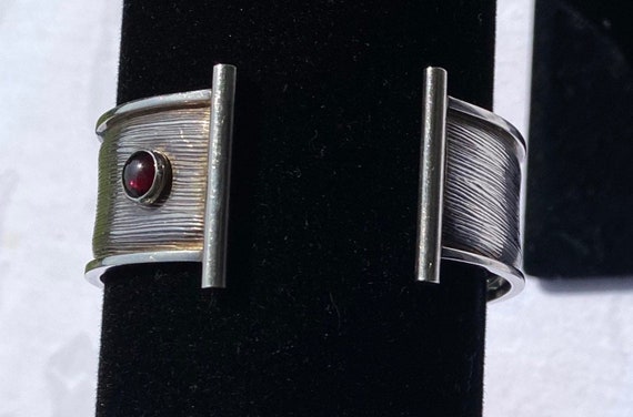 Unique Kimberly Keyworth Sterling Silver Cuff Bracelet With Garnet Accent