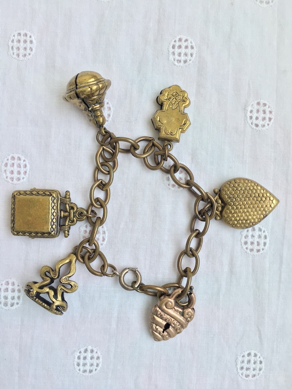 Brass Victorian Fob Charm Bracelet