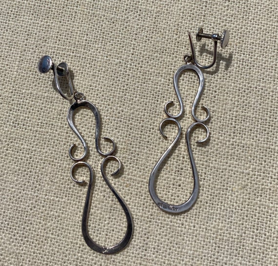 Scroll Design Screwback Sterling Silver Earrings - image 1