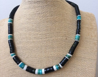 American Indian horn , and turquoise heshi bead necklace