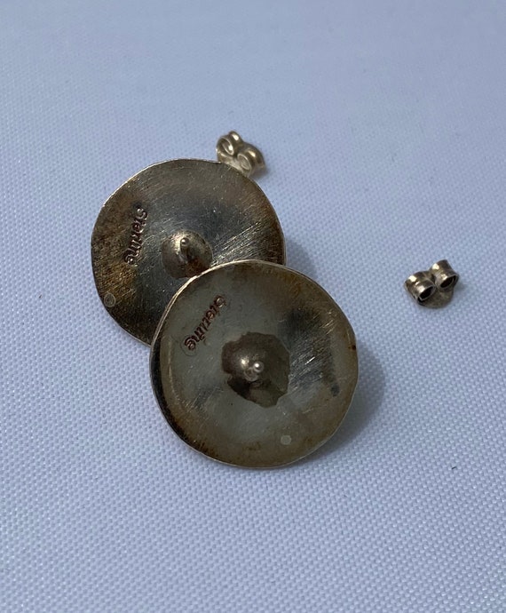 Navajo Shield Motif pierced Earrings with malachi… - image 5