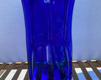 Blenko Cobalt Blue Paperbag Vase Large 12 Inch