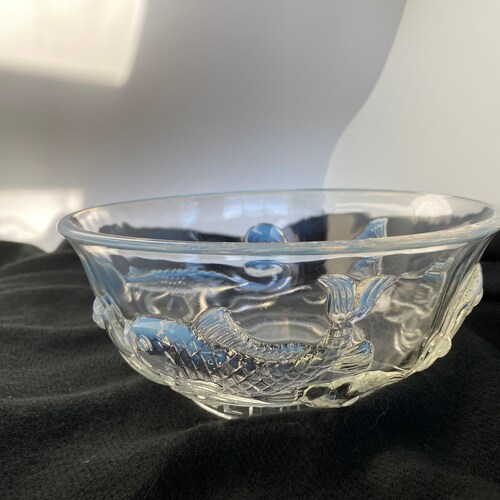 Ted Mehrer for Verlys French Glass Opalescent Three shops Fish Bowl Vintage 1950