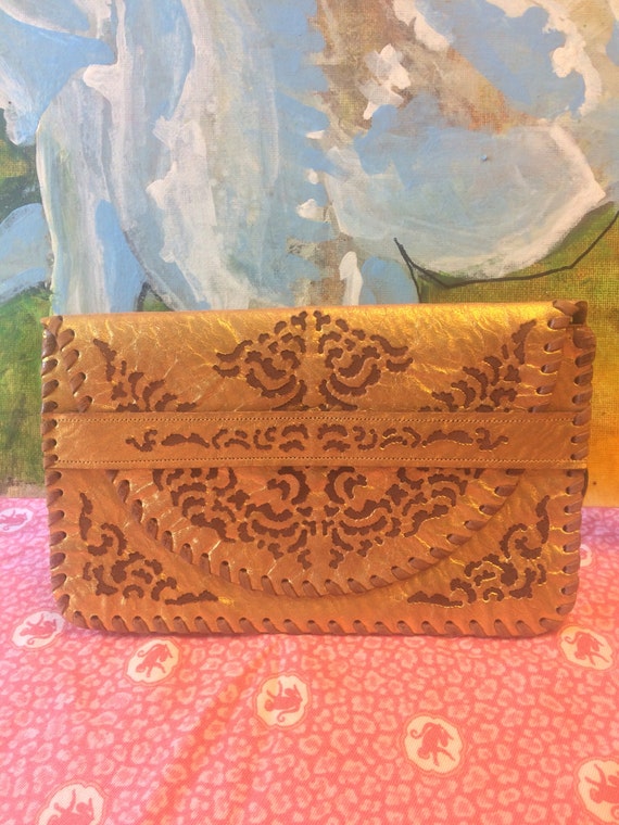 Gold Leather evening clutch made in Austria