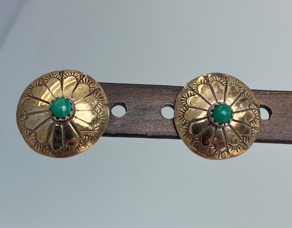 Navajo Shield Motif pierced Earrings with malachi… - image 7