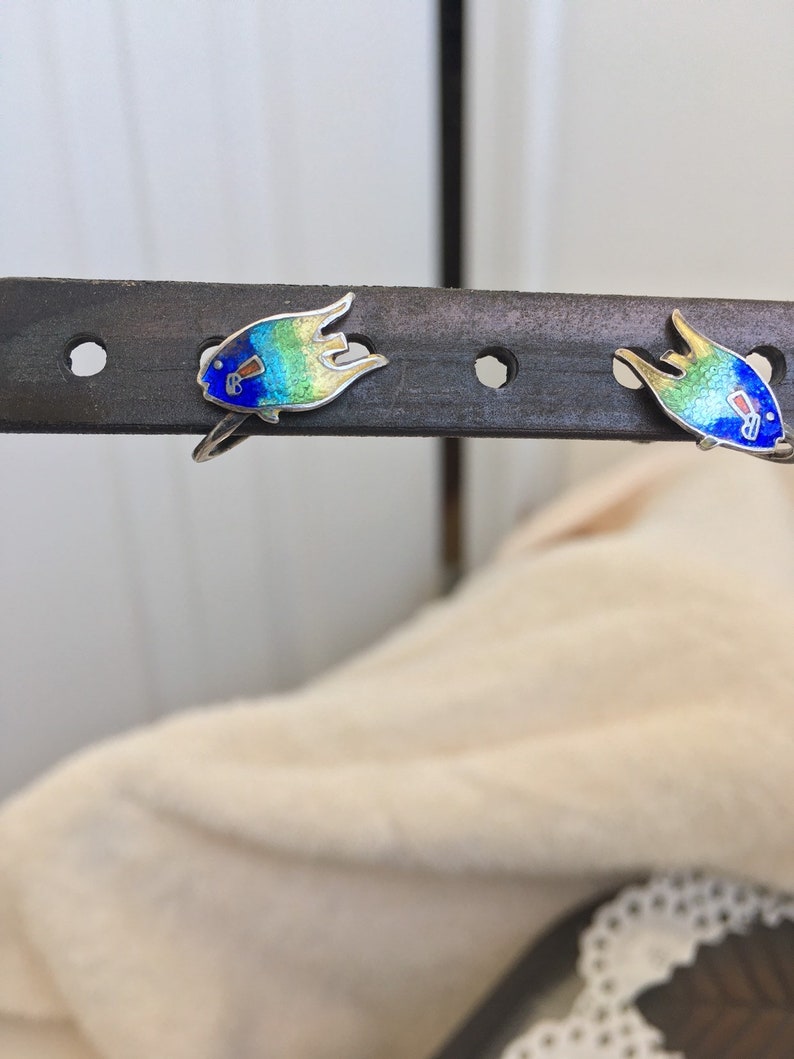 Set of Sterling Silver enameled Angelfish jewelry