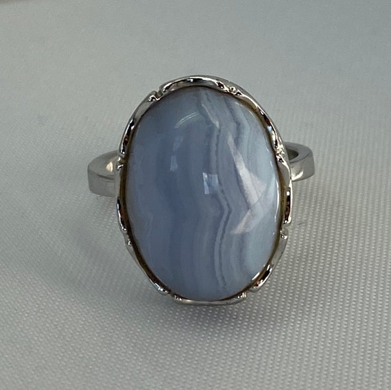 Blue Agate in Sterling Silver Setting Ring Size 7… - image 4