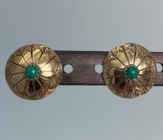Navajo Shield Motif pierced Earrings with malachi… - image 1
