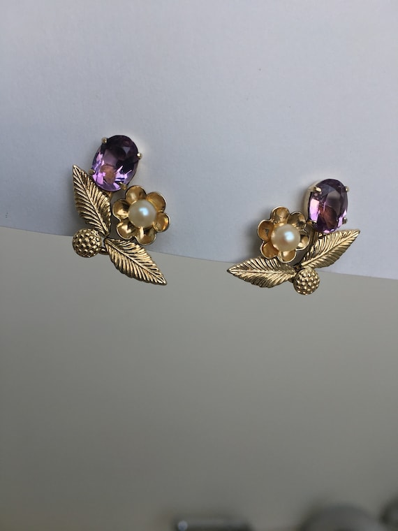 Krementz vermeil genuine amethyst and pearl screw 