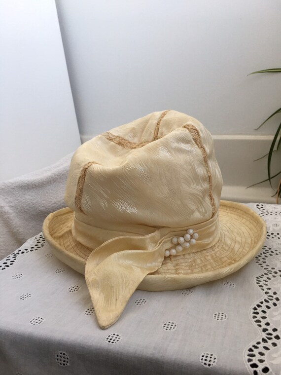 Cream brocade cloche hat vintage 1930 - image 10