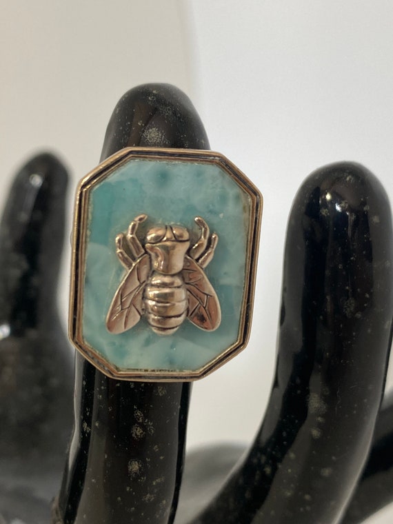 Larimar Bee Motif Sterling Silver Size 4 3/4 Ring… - image 3