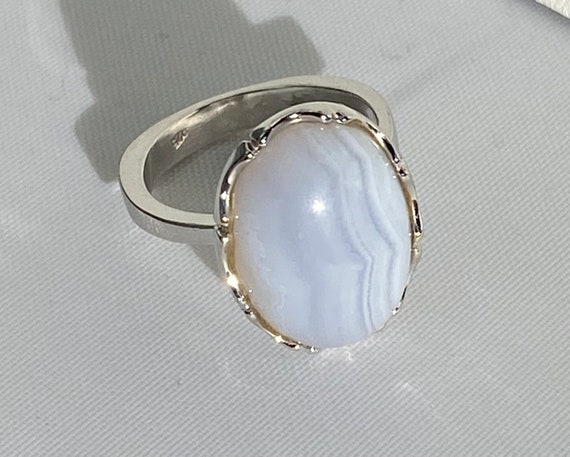 Blue Agate in Sterling Silver Setting Ring Size 7… - image 8