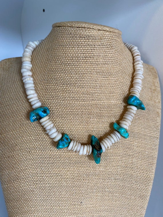Puka Shell and Turquoise Nugget Unisex Necklace