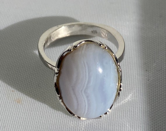 Blue Agate in Sterling Silver Setting Ring Size 7… - image 2
