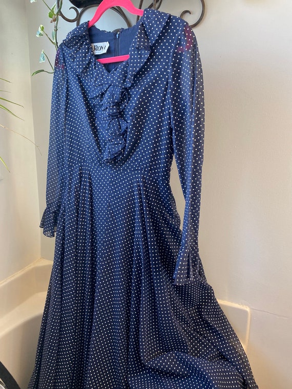 Navy Blue Polka Dot Maxi Dress Vintage 1960 - image 6