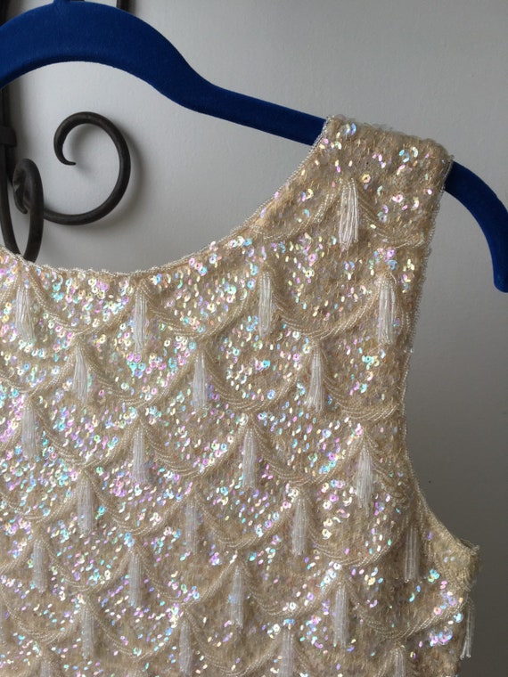 Beaded and sequined cream wool tank top sweater v… - image 2