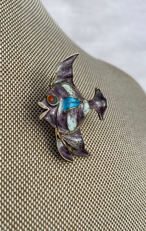 Silver Enameled Angel Fish Pin