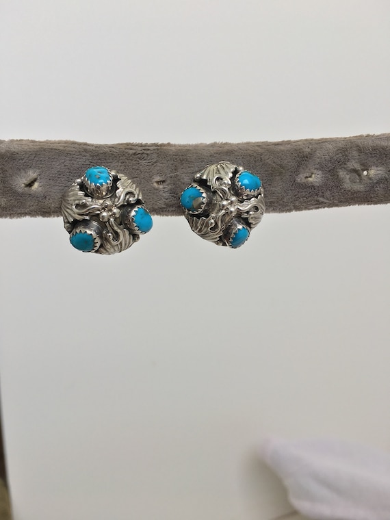 Navajo turquoise cluster earrings signed A