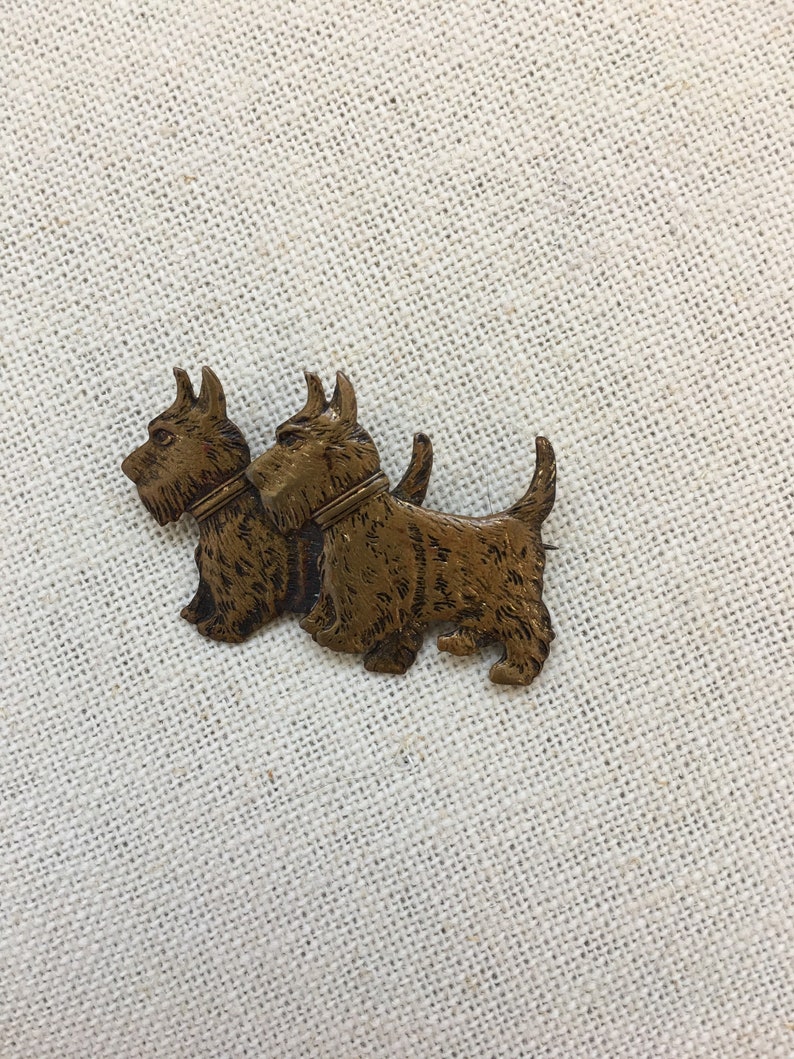 Brass Scottie dogs pin vintage 1940