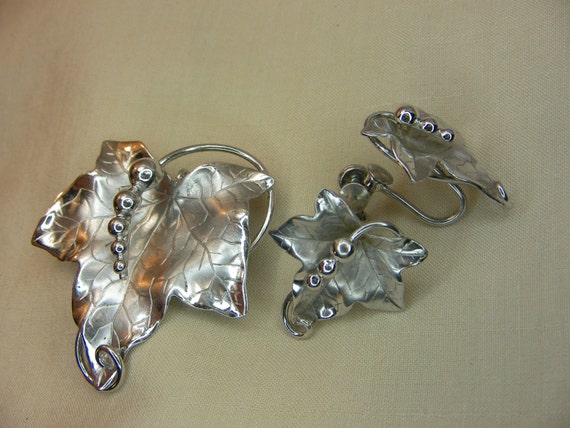 Carl Art 1950s Sterling Silver Brooch and Earring… - image 2