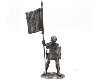 tin 54mm French Knight with banner 14th century Metal Castings Miniature