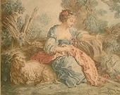 Demarteau Antique Romantic Engraving French 18th Engraving French Artist Jean-Baptiste Huet Shabby Chic Wall Art Collection