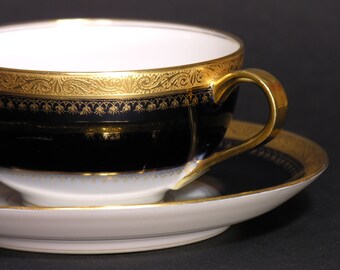 Tasse et Sous-Tasse en Porcelaine Théodore Haviland Limoges France 1920 - Collection de Service Porcelaine Doré à L'Or Fin