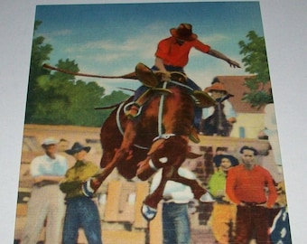 40s rodeo postcard Milt Moe on Tea Trader