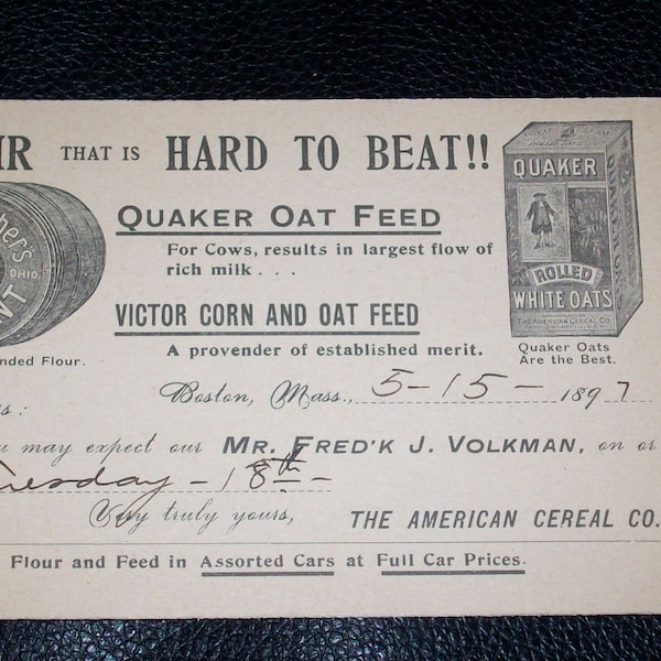 1897 The american Cereal Co. Quaker Oats advertising postal card