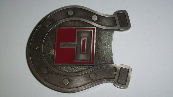 90s Horseshoe shaped western belt buckle enameled… - image 1