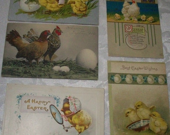 1910s Antique Easter postcards lot of 5 hens and chicks Easter  greeting cards