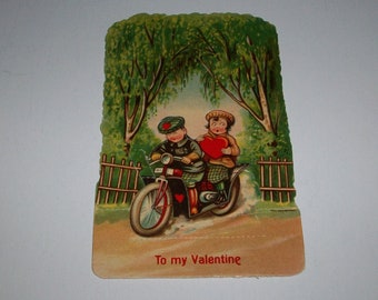 30s motorcycle valentine card die-cut stand-up