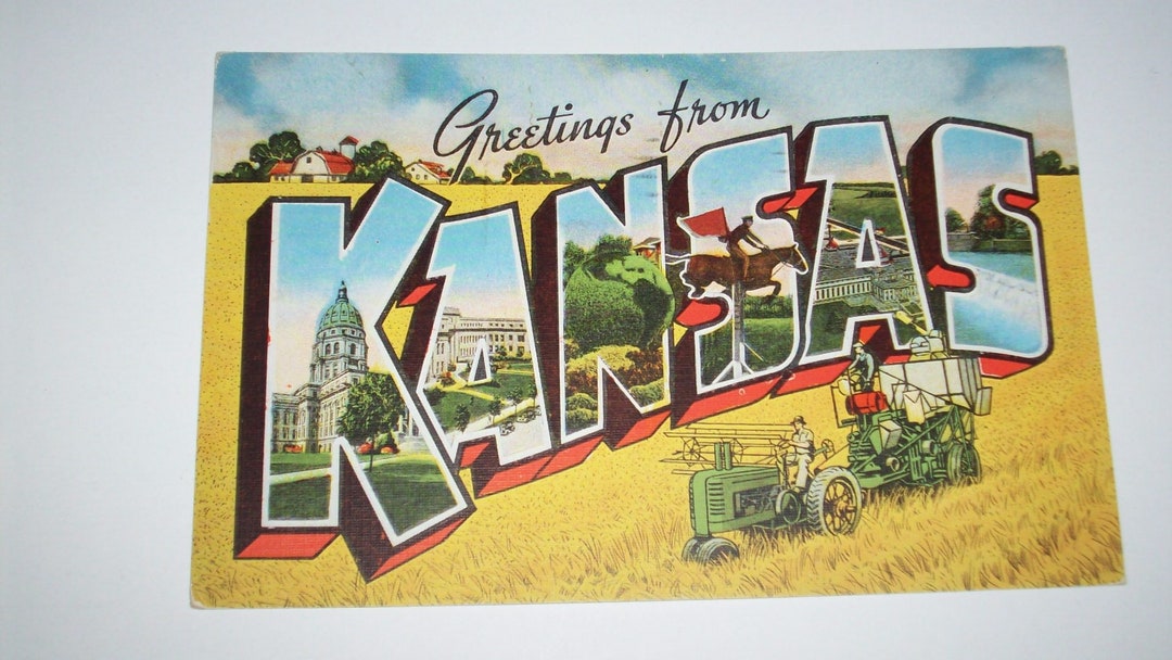 40s Greetings From Kansas Large Letter Postcard Travel Etsy