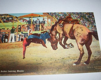 40s rodeo postcard Bob Boden leaving Mexico