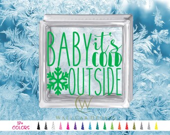 DIY Baby It's Cold Outside Decal Christmas Decoration Glass Block Sticker 6" 8" Holiday Light Shadow Box Snowflake Home Decor Vinyl Decals