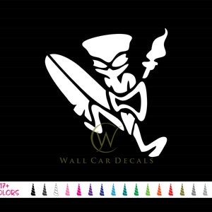 Surfboard Tiki Man Vinyl Decal. 17 Colors - Multiple Size Choice - Custom Sticker. Hawaii Tropical Torch Surfing Running Waves Ocean Water