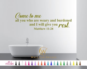 Scripture Wall Decal - Matthew 11 Bible Verse Wall Art - Modern Removable Wall Sticker - Christian Home Decor