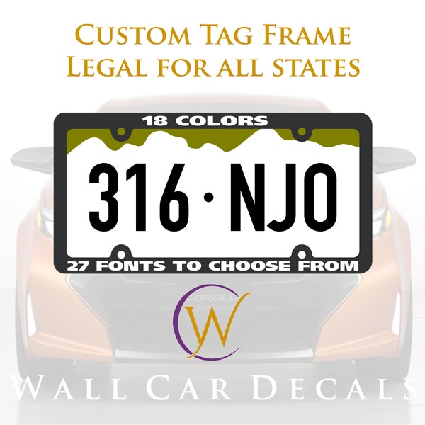 Design Your Own Personalized 50 State Legal Black License Plate Vanity Frame Custom Vinyl Decal Text Car Truck Van Plastic Tag Cover Holder