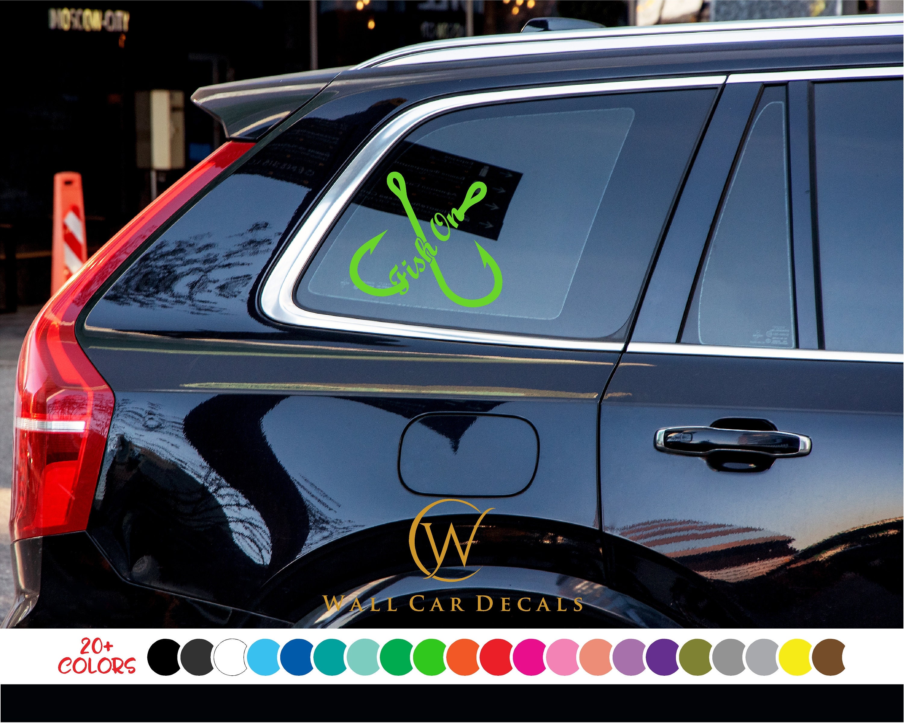 Fish On Decal, Vinyl Fishing Hook Decal for Truck, Car, Windows