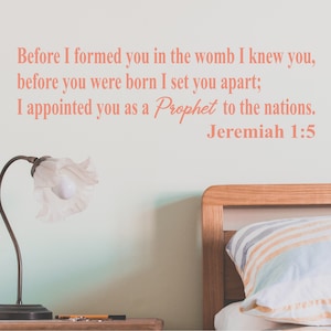 Jeremiah 1 verse 5 Bible Wall Decal, Written Scripture Decor, Christian Gift, Bible Verse Decorations, Religious Gift